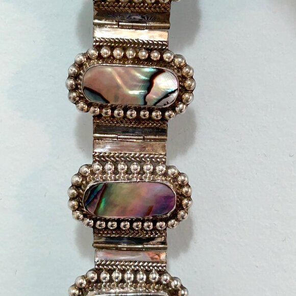 stunning Mexican alpaca silver bracelet w/ abalone - Picture 7 of 10